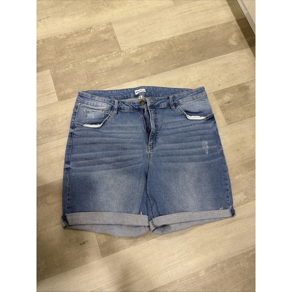 Ava & Viv Blue Rolled Hem Denim Shorts 22W Distressed